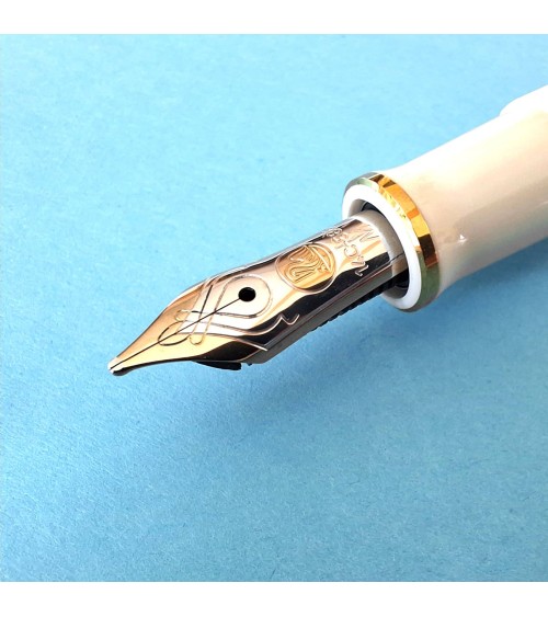 Stylo-plume à piston Pelikan M400 Ecaille de tortue Blanc, bec or bicolore 14 carats