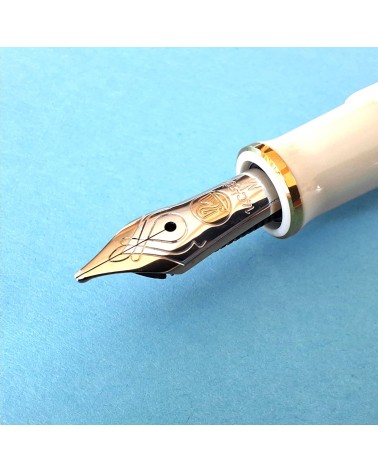 Stylo-plume à piston Pelikan M400 Ecaille de tortue Blanc, bec or bicolore 14 carats