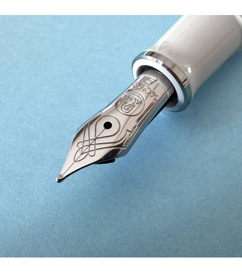Stylo-plume à piston Pelikan M405 Silver White, bec or bicolore 14 carats