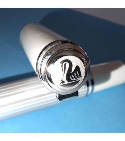Stylo-plume à piston Pelikan M405 Silver White, bec or bicolore 14 carats