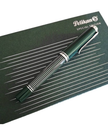 Stylo-plume à piston Pelikan M815 Metal Striped Green Green, édition spéciale, bec or 18 carats rhodié