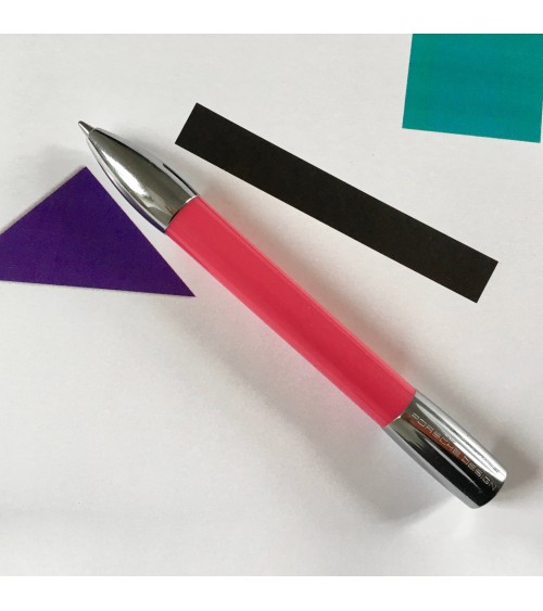 Stylo-bille Porsche design résine rose, technologie shake pen, fabriqué en Allemagne. A l'Ecritoire design, Lausanne.