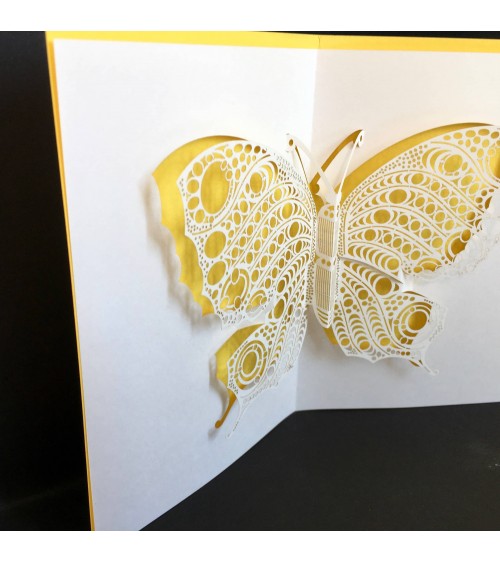 Carte Pop up Rifletto, Papillon, jaune, fabriquée en Allemagne. L'Ecritoire design, Lausanne.