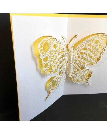Carte Pop up Rifletto, Papillon, jaune, fabriquée en Allemagne. L'Ecritoire design, Lausanne.