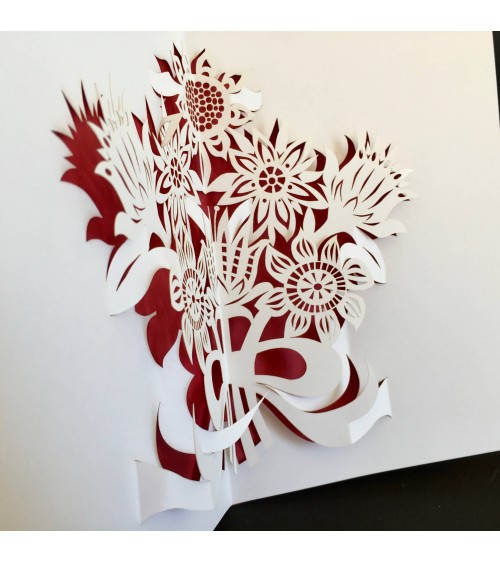 Carte Rifletto, Bouquet de fleurs, rouge, fabriquée en Allemagne. L'Ecritoire design, Lausanne.