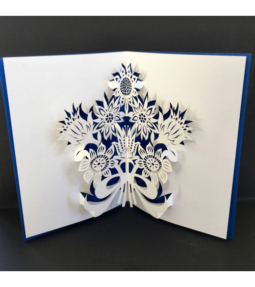 Carte Rifletto, Bouquet de fleurs, bleu roi, fabriquée en Allemagne. L'Ecritoire design, Lausanne.