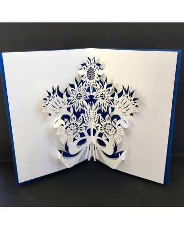 Carte Rifletto, Bouquet de fleurs, bleu roi, fabriquée en Allemagne. L'Ecritoire design, Lausanne.