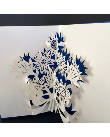 Carte Rifletto, Bouquet de fleurs, bleu roi, fabriquée en Allemagne. L'Ecritoire design, Lausanne.